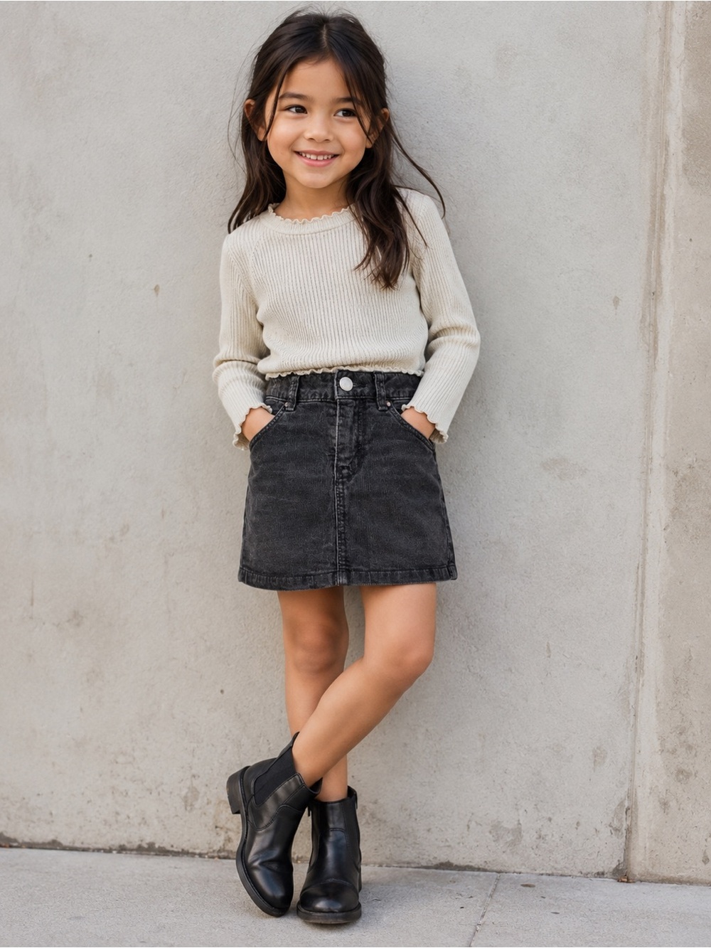 Zara Charcoal Grey Corduroy Skirt Girls Size 5–6 Years